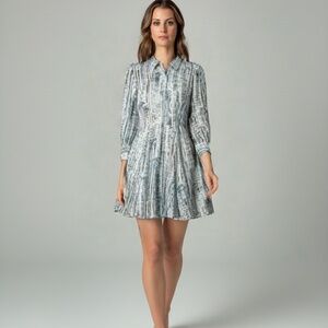 THEORY Vol Mini Shirtdress Teal/Cream (6)